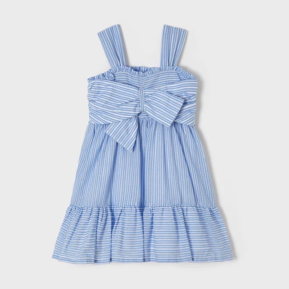 Mayoral Other - Mayoral Girls Blue & White Stripe Bow Dress Sz 3